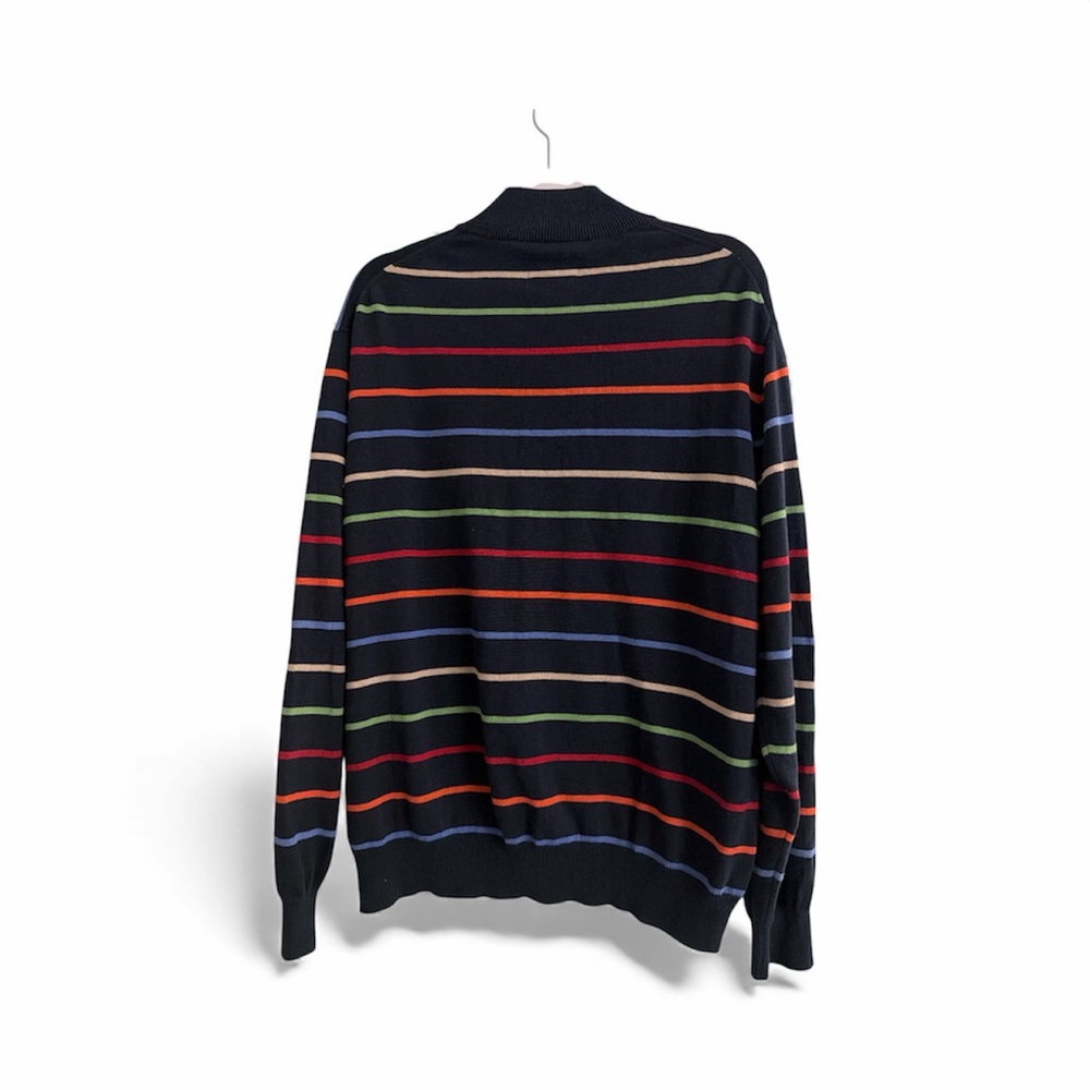 Saddlebred Men's Zip-Up Sweater - Black with Multicolor Stripes Preowned - Picture 2 of 3